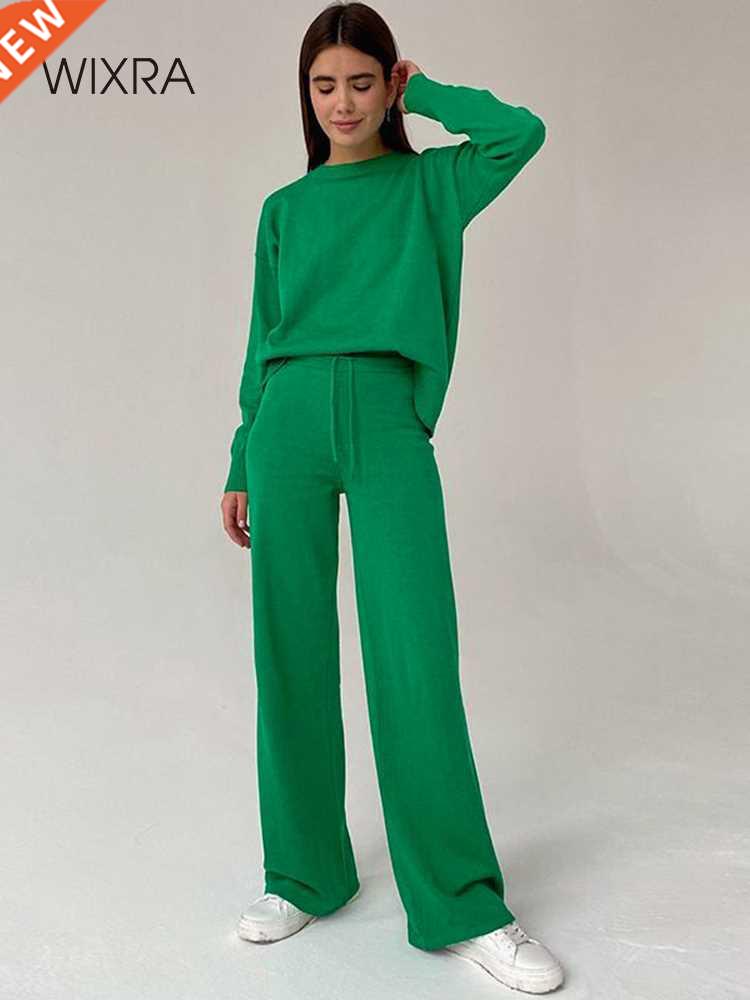 Wixra Women sets O-Neck Pullover Sweater +Elastic High Waist