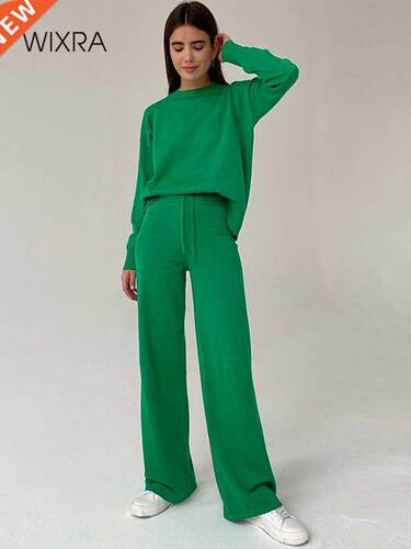 Wixra Women sets O-Neck Pullover Sweater +Elastic High Waist