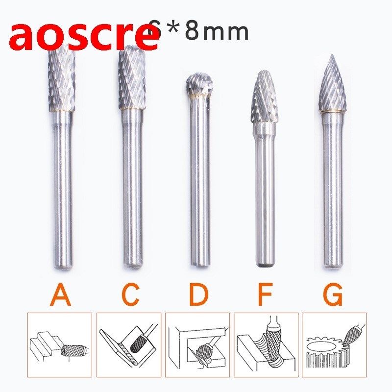5Pcs 6x8mm Tungsten Steel Rotary File Set Grinding Head Rasp
