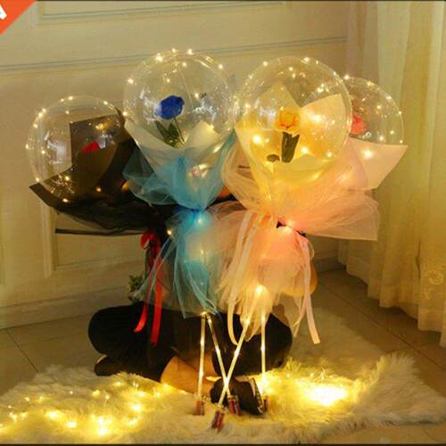 LED Luminous Balloon Rose Bouquet Transparent Bobo Ball Rose