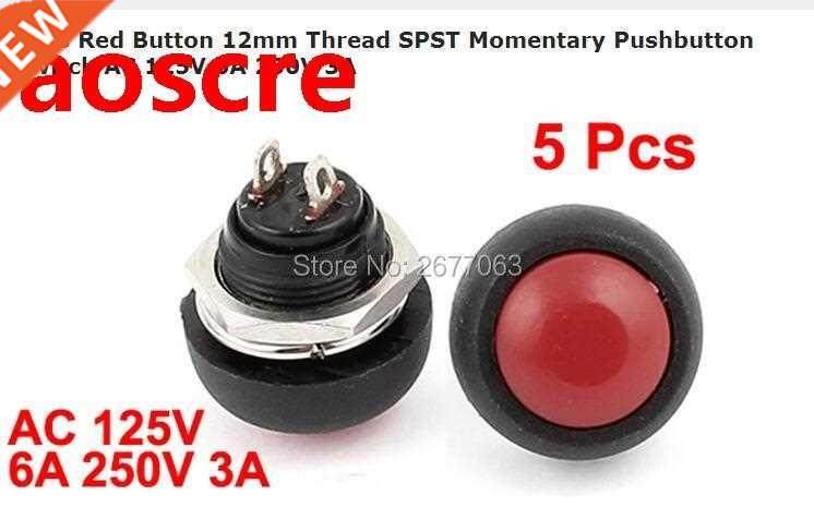 5pcs Red Button 12mm Thread SPST Momentary Pushbutton Switch