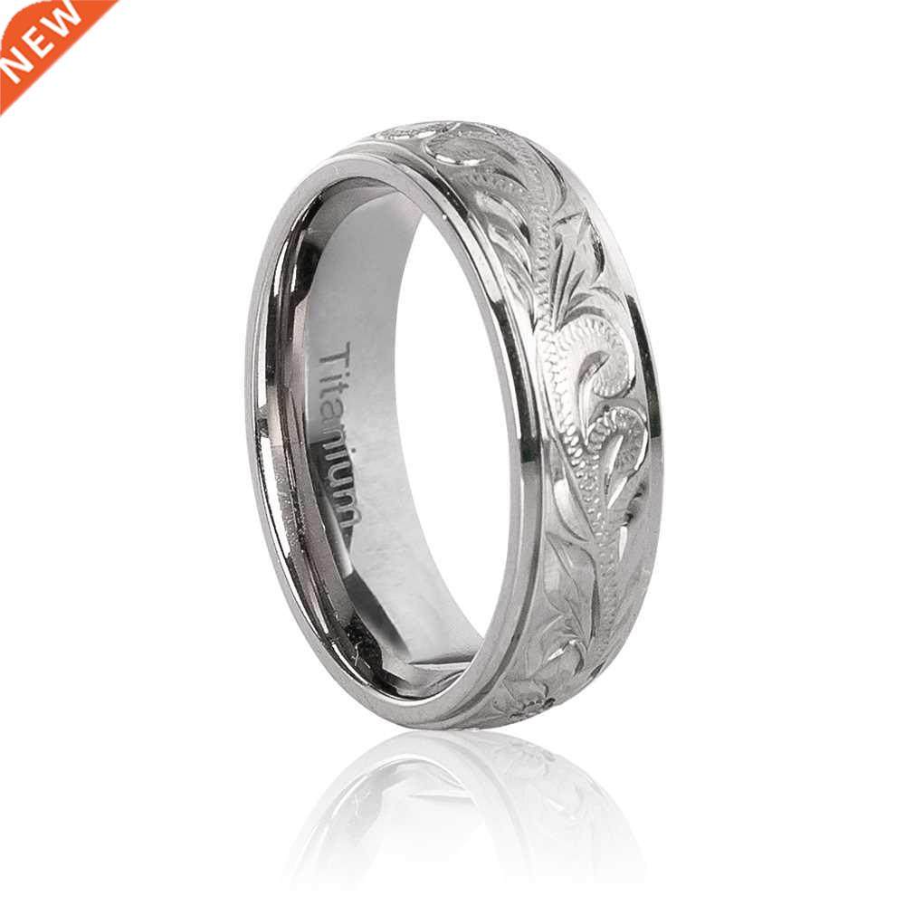 G23 Titanium Wedding Rings with Hand Floral Engraved,Wedding