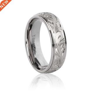 Rings Wedding with Hand Engraved G23 Floral Titanium
