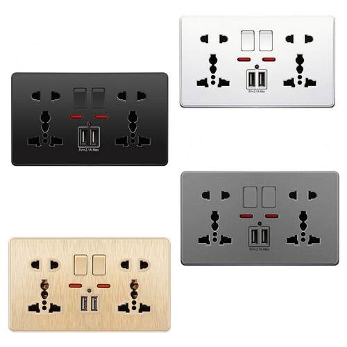Multifunction UK 1A Wall Socket Push Button 2.1A Double USB