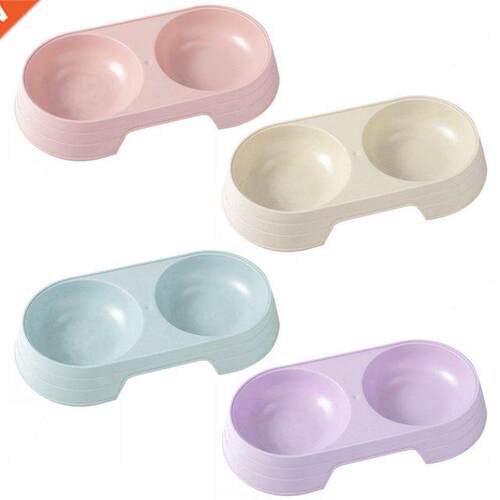 Double Pet Bowls 2 in 1 Candy Color Dog Food Water Feeder Pe