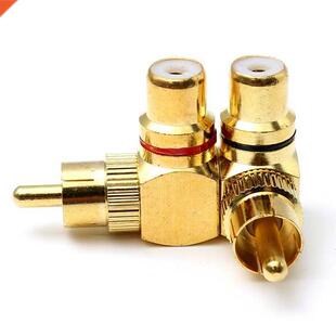 2X Brass RCA Right Angle Connector Plug Adapters Male to Fem