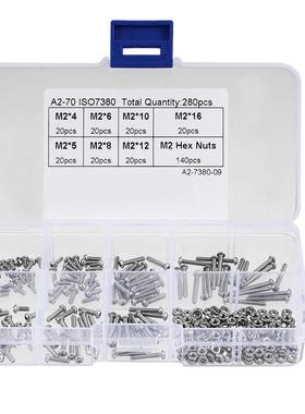 280pcs M2 04 Hex Socket Button Head Cap Bolts Screws Nuts K