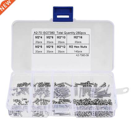 280pcs M2 04 Hex Socket Button Head Cap Bolts Screws Nuts K
