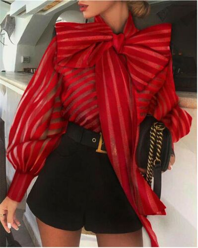 Women Fashion Lace Mesh Sheer See-through Long Sleeve Tops S