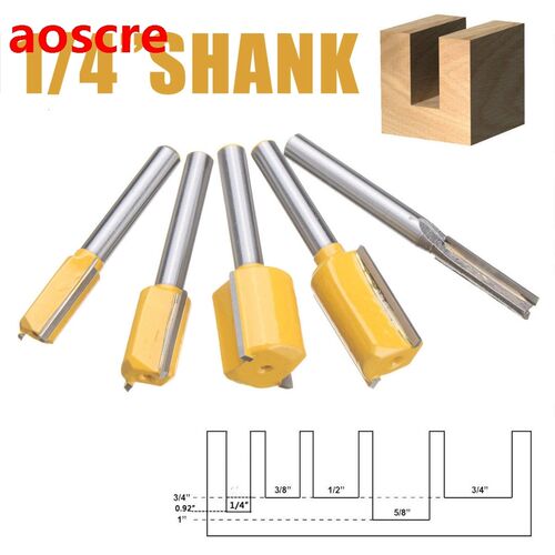 5Pcs 1/4'' Shank Straight Router Bit Set 1/4
