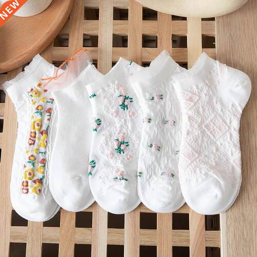 5 Pairs Set Flowers Socks Women Pack Ankle Harajuku Kawaii C