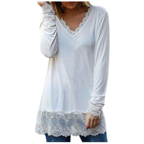 5xl Plus Size Lace Patchwork Women	s Shirt Long Sleev