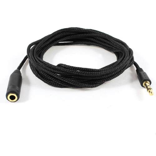 Black Fabric Cable .5 mm Male to Female Stereo Extension Ca