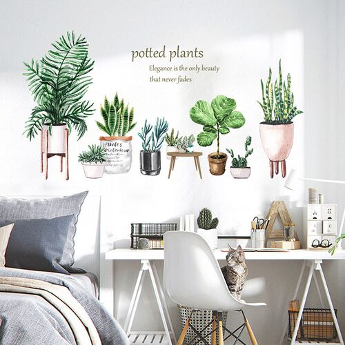 1pc Potted leaf cactus plant wall sticker Baseboard wallpape