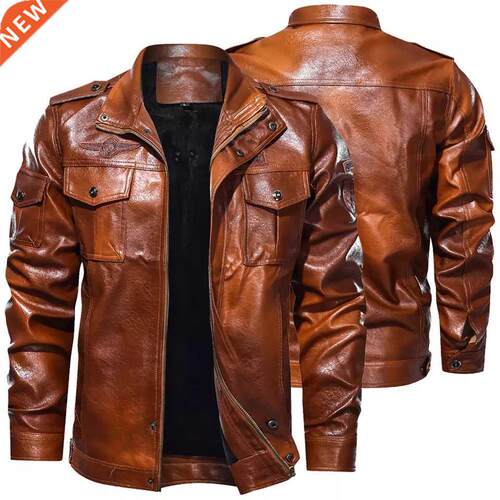 Men's Classcal Motocycle Jacket 2022 Wnter Fleece Thck M