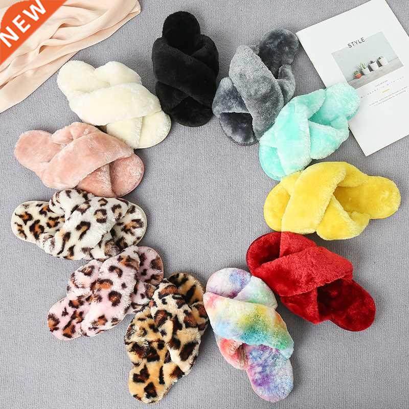 2021 Winter Faux Fur Slippers Faux Fur Sandals Woman Flat S