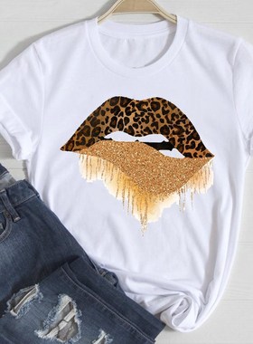 T-shirts Women Lip Leopard Love Fashion 90s Trend 2021 Sprin