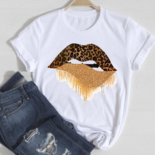 T-shirts Women Lip Leopard Love Fashion 90s Trend 2021 Sprin