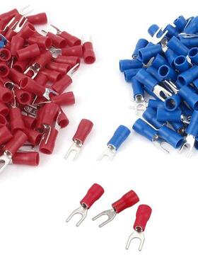 100 Pcs 4Mm Fork AWG 22-16 Pre Insulated Terminal Cable Lug