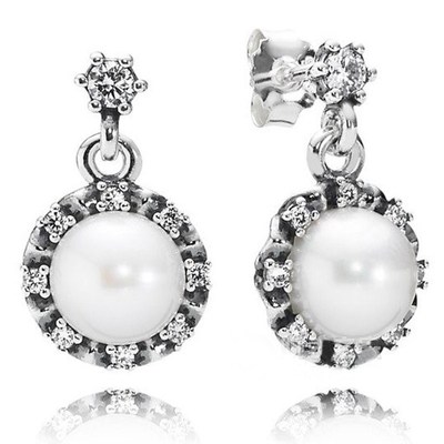 Original Pearl Earring With Clear Crystal For Women 925 Ster
