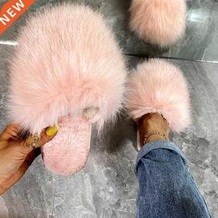 2022 Winter Home Shoes Women House Slippers Warm Faux Fur La
