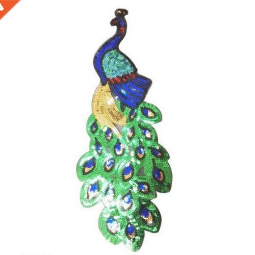1 PCS DIY Sequin Peacock Embroidery Fabric Large Applique Pa