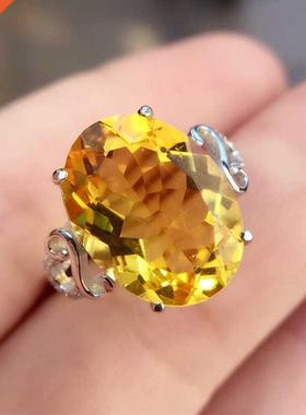 Real 925 Sterling Silver High-quality Citrine Large Elliptic