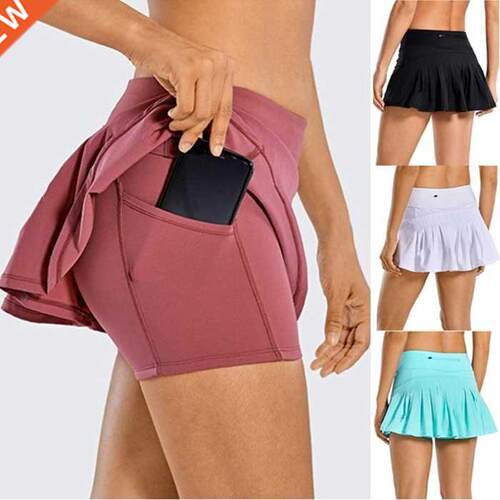 Women Tennis Skorts Sport Athletic Yoga Shorts Skirt Solid C