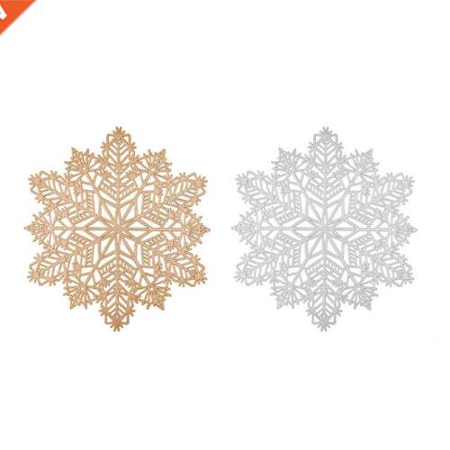 4Pcs Pressed PVC Metallic Placemet Christmas Hollow Snowflak