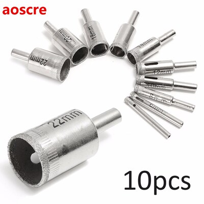 New 10pcs 5mm-22mm Diamond Hole Saw Tile Ceramic Glass Marbl