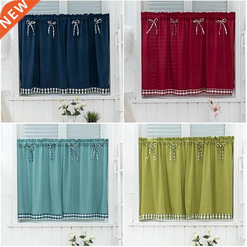 Bay Window Curtains Grid Short Curtain for Kitchen Cabinet D