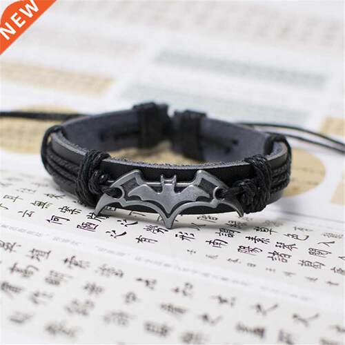 Vintage Black Leather Bat Bracelet For Women Men Handmade Ro