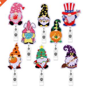 Cute Felt Nurse Badge Reel Gnome Retractable with Alligator