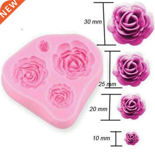 4 Szes Slcone Rose Flower Mould Cake Decoratng Makng