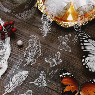 Self Adhesive Masking Tape Feather utterfly Plants Transpar