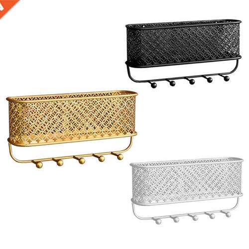 Wall Mounted Metal Storage Basket,Key And Mail Holder With 5
