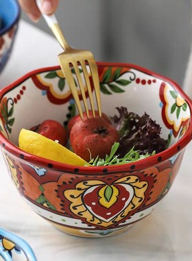 Bohemian Hand-painted Breakfast Bowls Ceramic Salad Bowl
