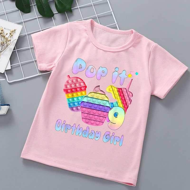 Popit 9th Birthday Girl Graphic Print T-Shirt Summer Tops Fo