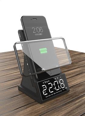 LED Alarm Clock With Wireless Charging Dock Stand Fm Radio B