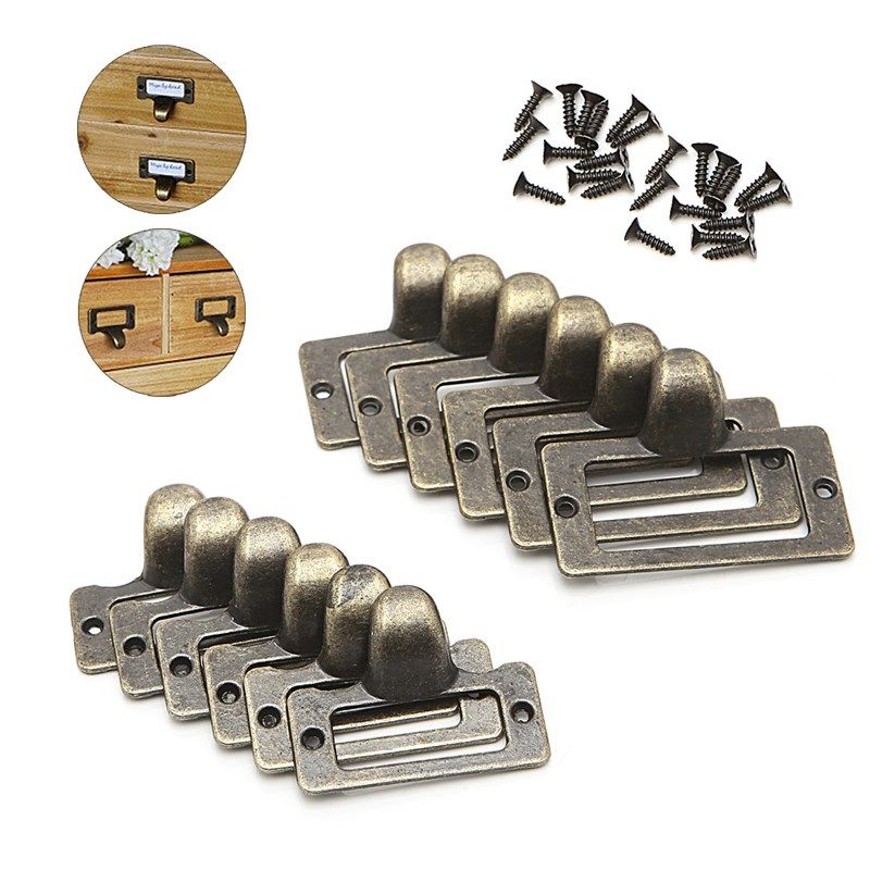 6PCS/SET Handle File Name Card Cabinet Label Holder Antique