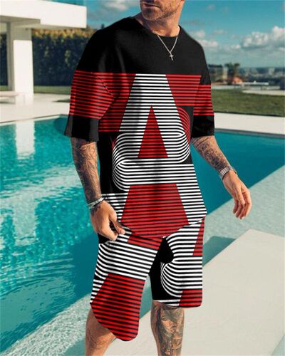 Men's sports suit T-shirt + shorts workout clothes 2-piece s