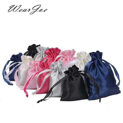 50pcs Silk Satin Drawstring Bag with Ribbon for Jewelry Hair