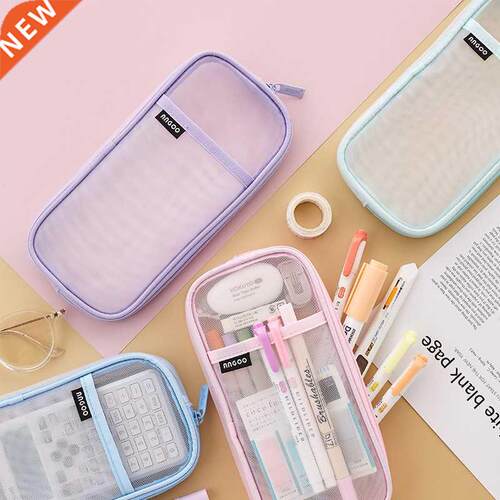 1pcs Angoo Transparent Mesh Pencil Case Pen Bag Summer Ice C