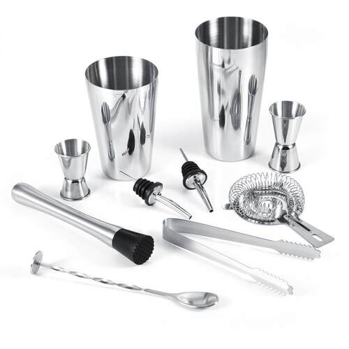 10pcs Cocktail Shaker Tools Set Ice Tong Mixing Spoon Pourer