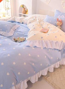 Ins Fashion Solid Cotton Bedding Set with Fitted Bed Sheet C