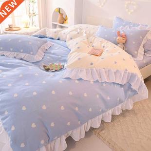 Ins Fashion Solid Cotton Bedding Set with Fitted Bed Sheet C