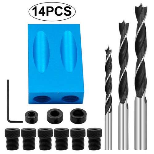 Woodworking Olique Hole Jig Kit, 15 Degree Angle Drill Guid