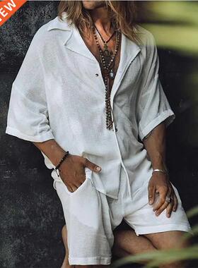 Vintage Cotton Linen Shirts Men Spring Summer Casual Solid C