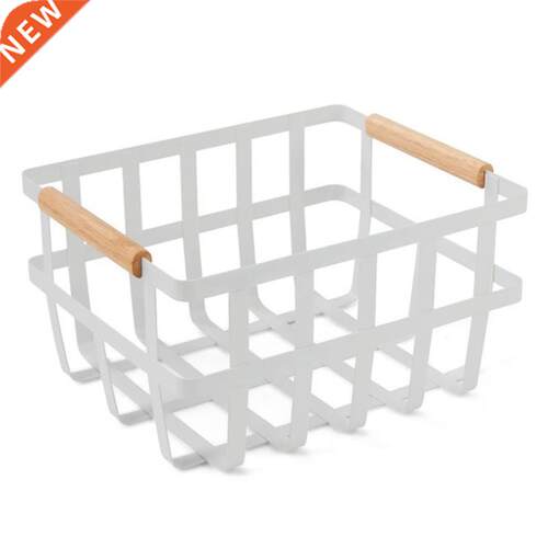 Wire Food Organizer Storage Bin Baskets With Bamboo Handles