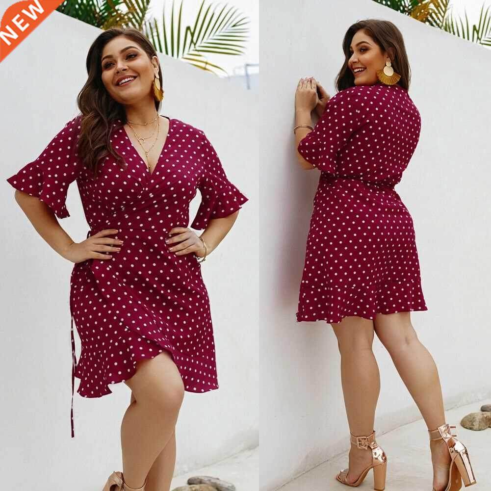 hirigin Woen Suer Dress Polka Dot Boho Beach Dress Woen